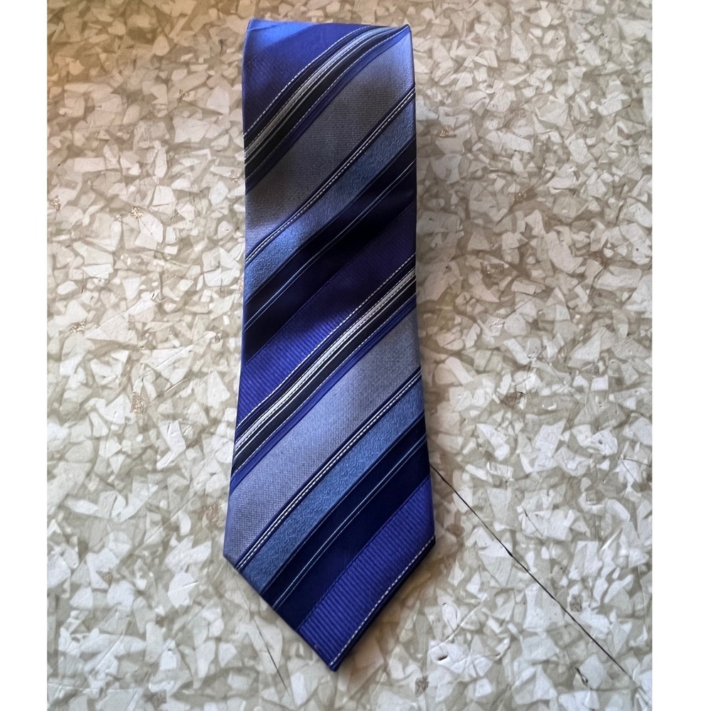 Saxony Collection Mens Blue Silver Striped Silk Blend Necktie Business Formal